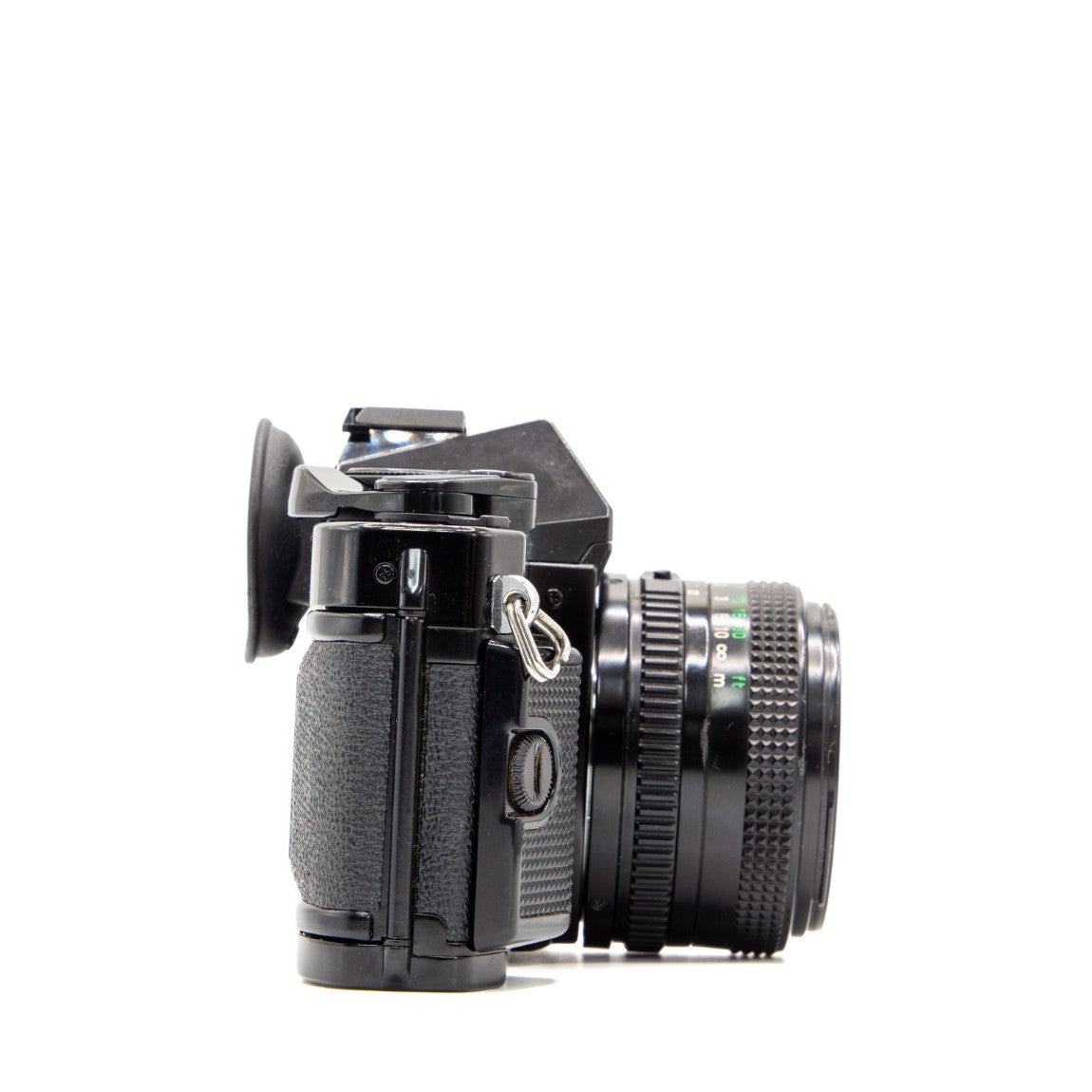 Side view of the Canon AE-1 Program vintage 35mm SLR film camera body