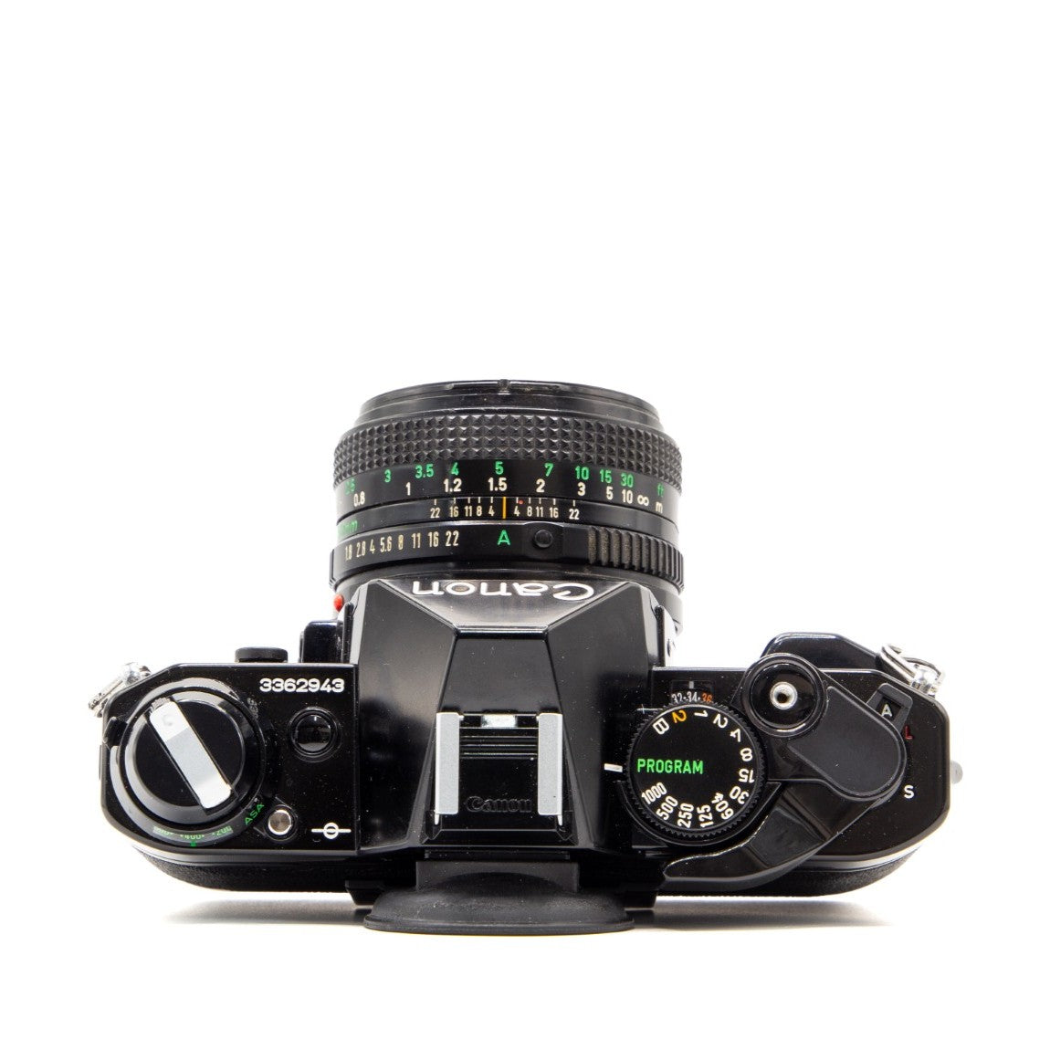 Opposite side view of the Canon AE-1 Program 35mm camera body