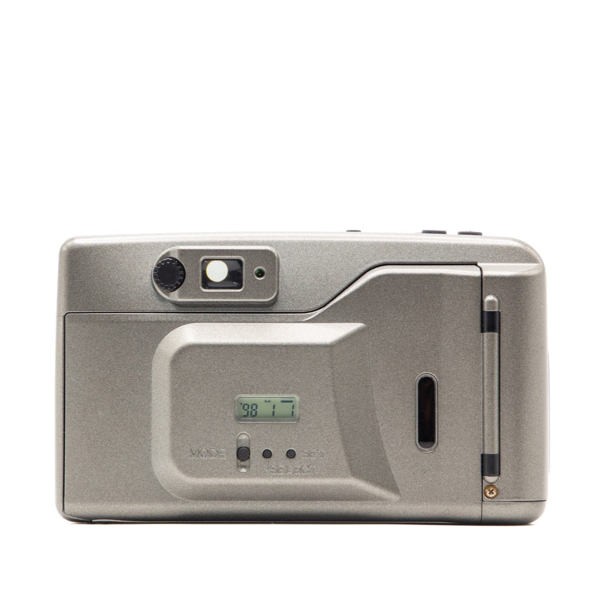 Top plate of the Kyocera Yashica EZ Zoom 105 35mm film camera showing shutter button and dials