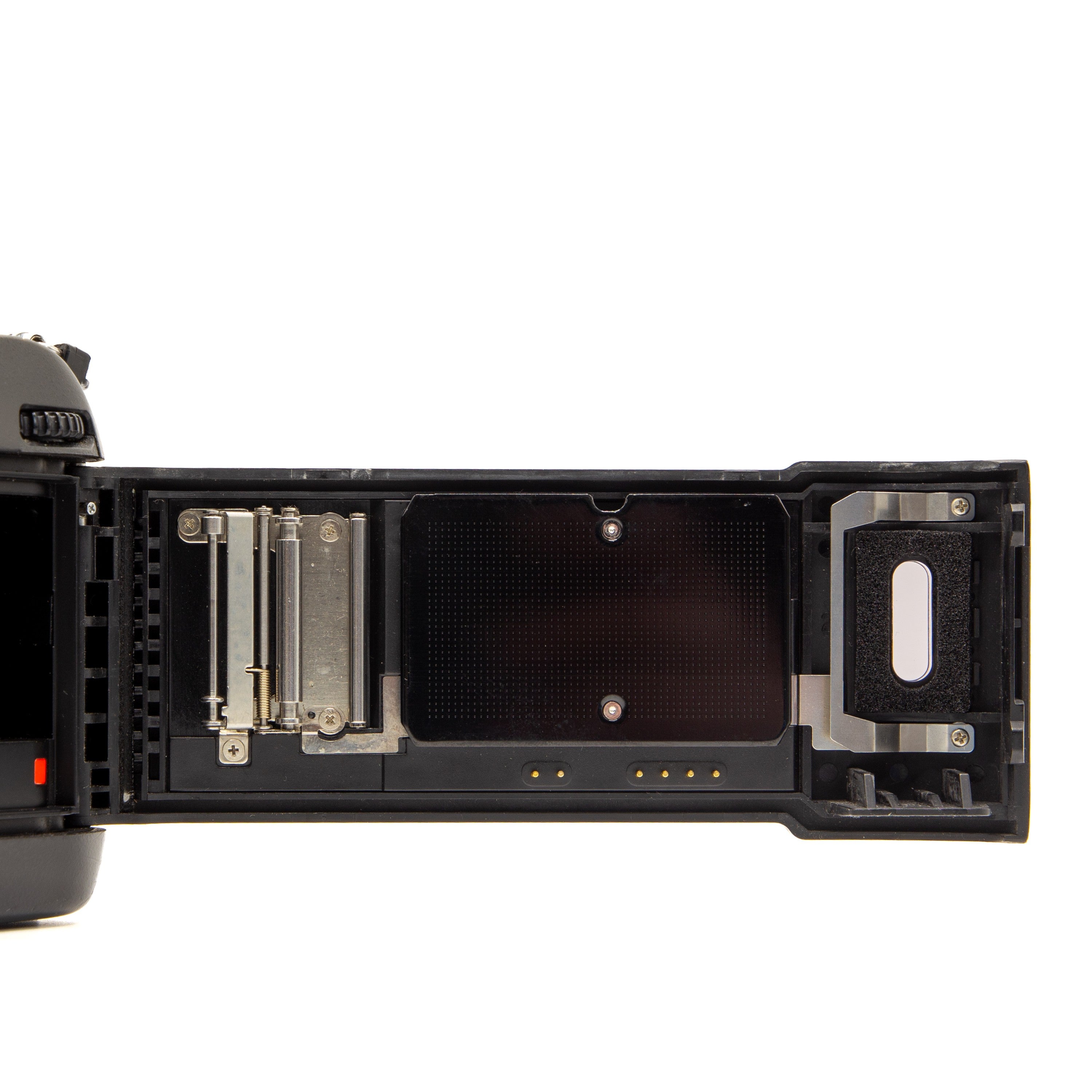 Nikon F100 film chamber door internals, showing the 35mm film loading mechanism
