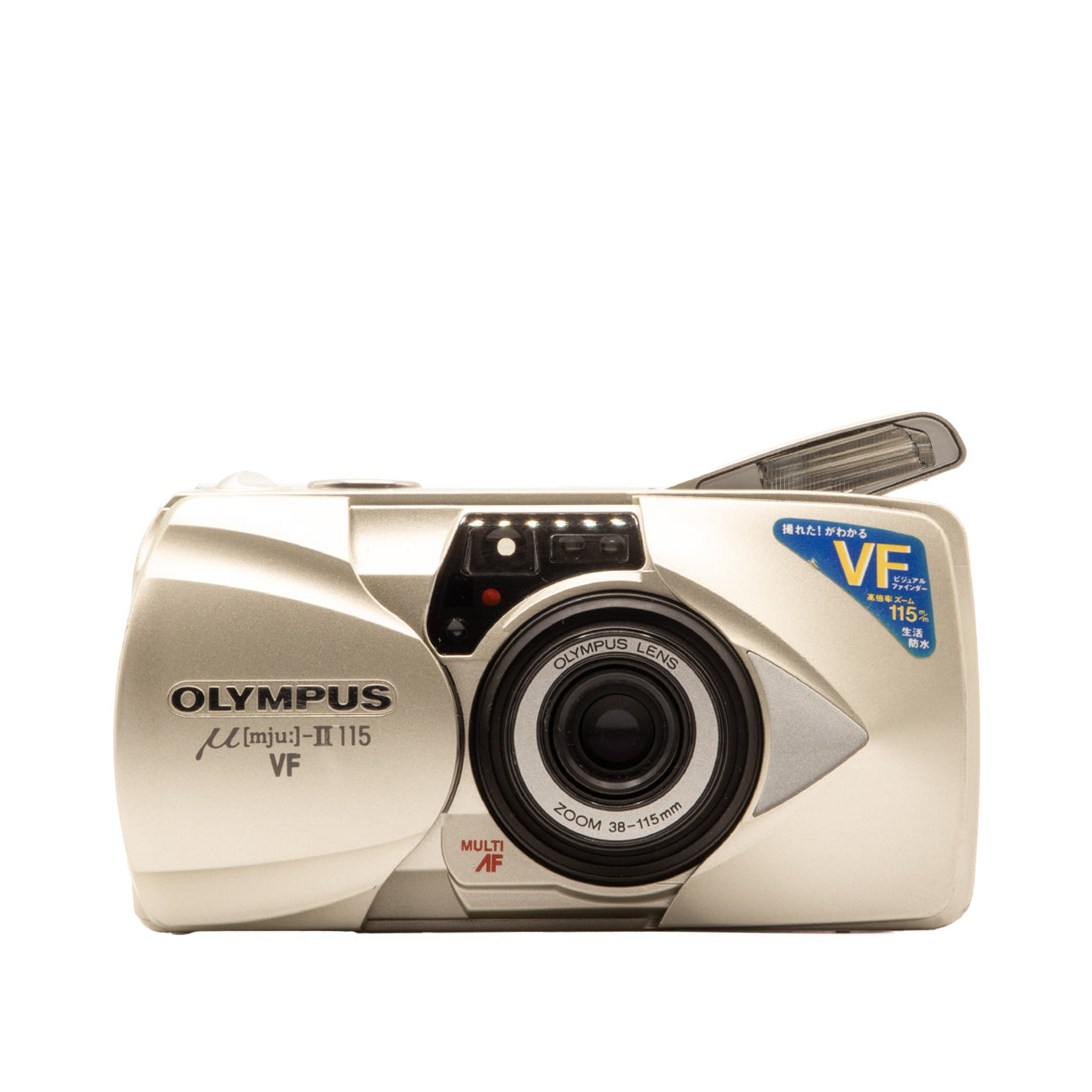 Olympus Mju II 115 VF film camera on a white background