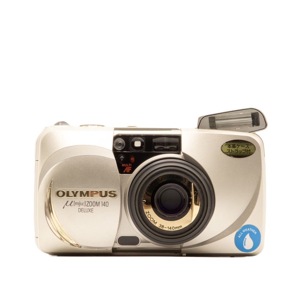 Olympus MJU Zoom 140 Deluxe 35mm film camera – front view of this vintage point-and-shoot camera