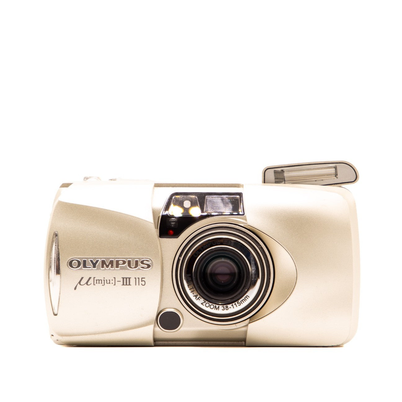 Olympus MJU III 115 35mm film camera – front view of this vintage point-and-shoot camera