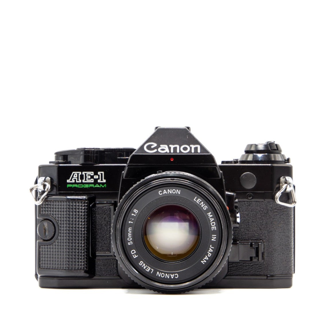Canon AE-1 Program 35mm film camera – front view of this vintage SLR film camera