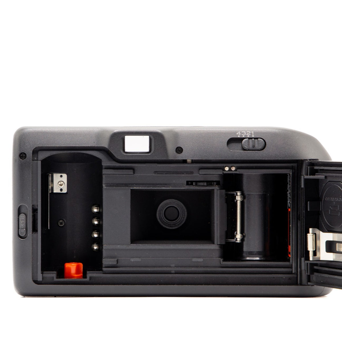 Internal view of the Canon Autoboy Lite 2 lens mechanism and mechanics – 35mm film camera close-up