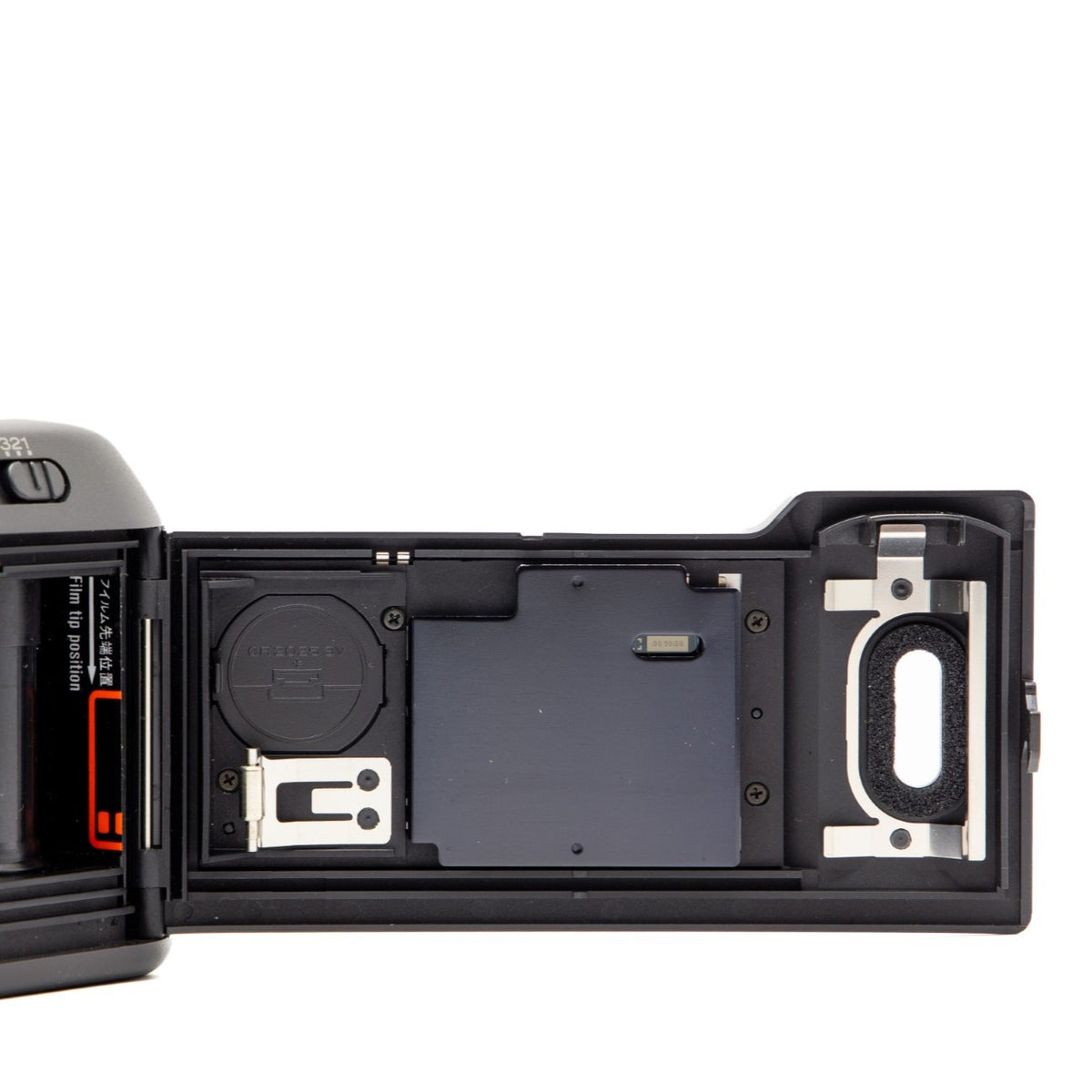 Canon Autoboy Lite 2 film chamber door internals, showing the 35mm film loading mechanism