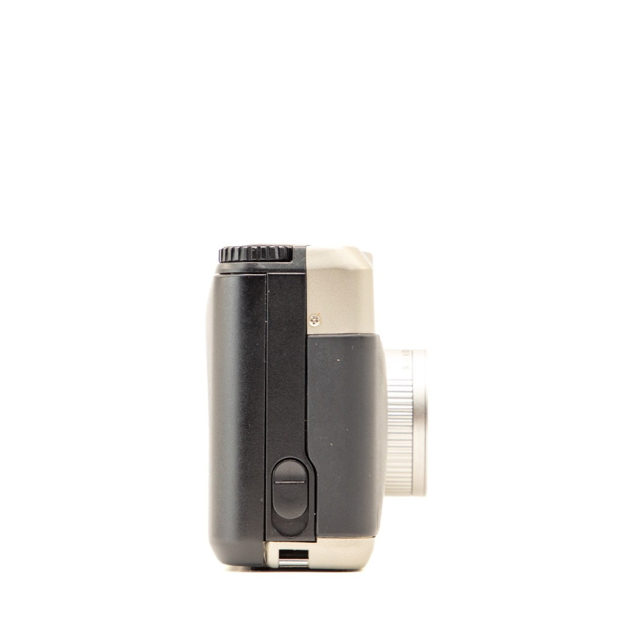 Side view of the Contax T2 (Titanium) vintage 35mm film camera body