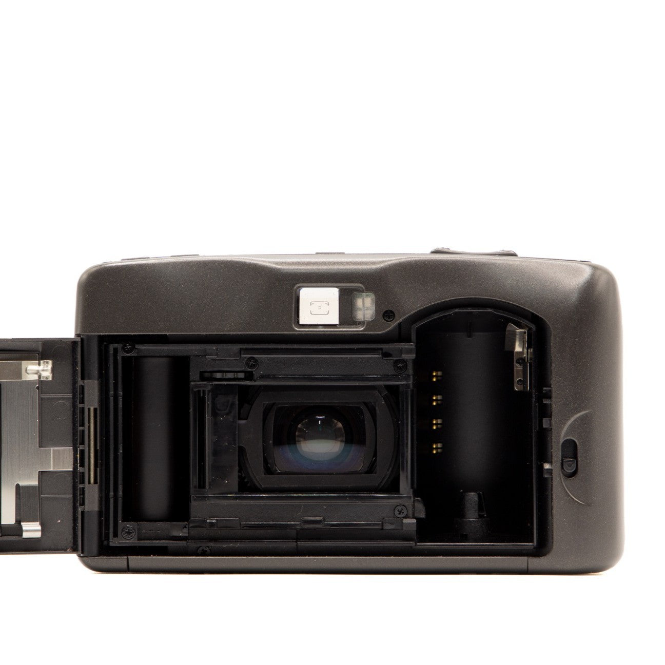 Leica Mini Zoom 35mm film camera – close-up of the lens ball and internal mechanism