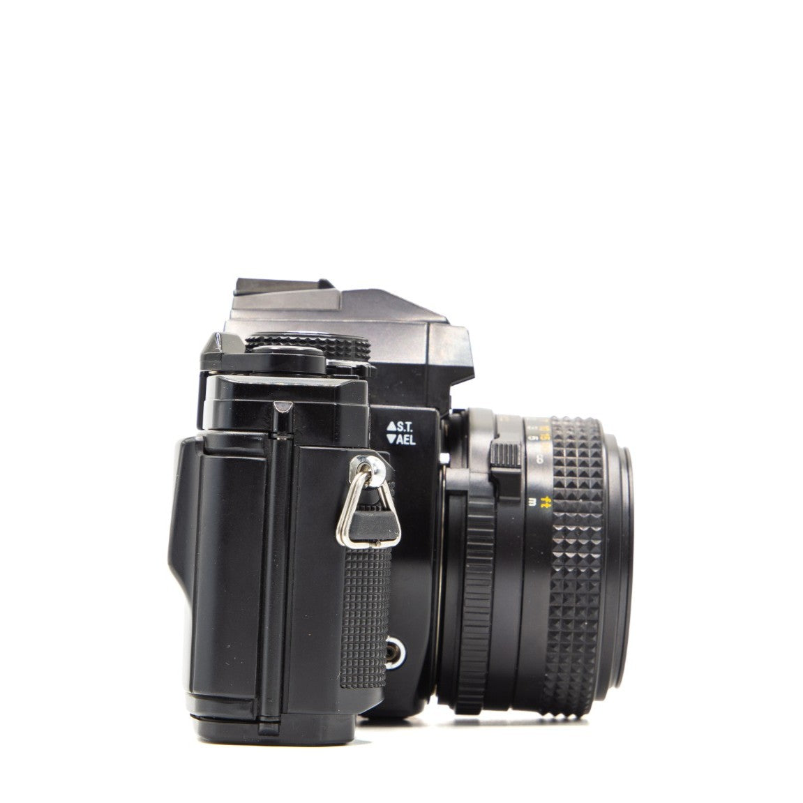 Side view of the Minolta X-700 vintage 35mm SLR film camera body