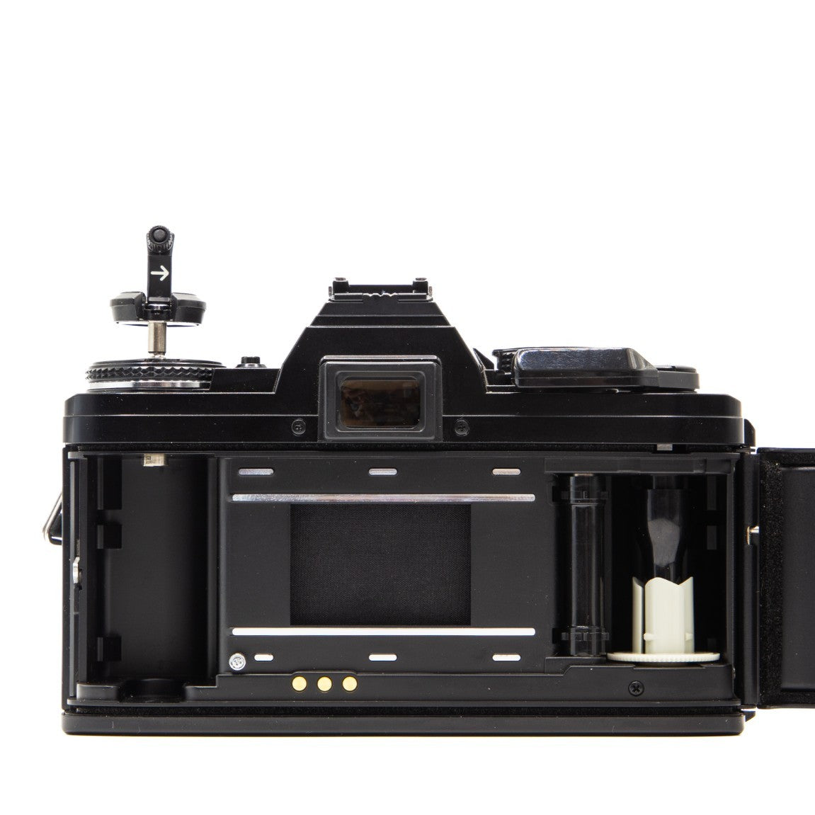 Internal view of the Minolta X-700 lens mechanism and mechanics – 35mm film camera close-up
