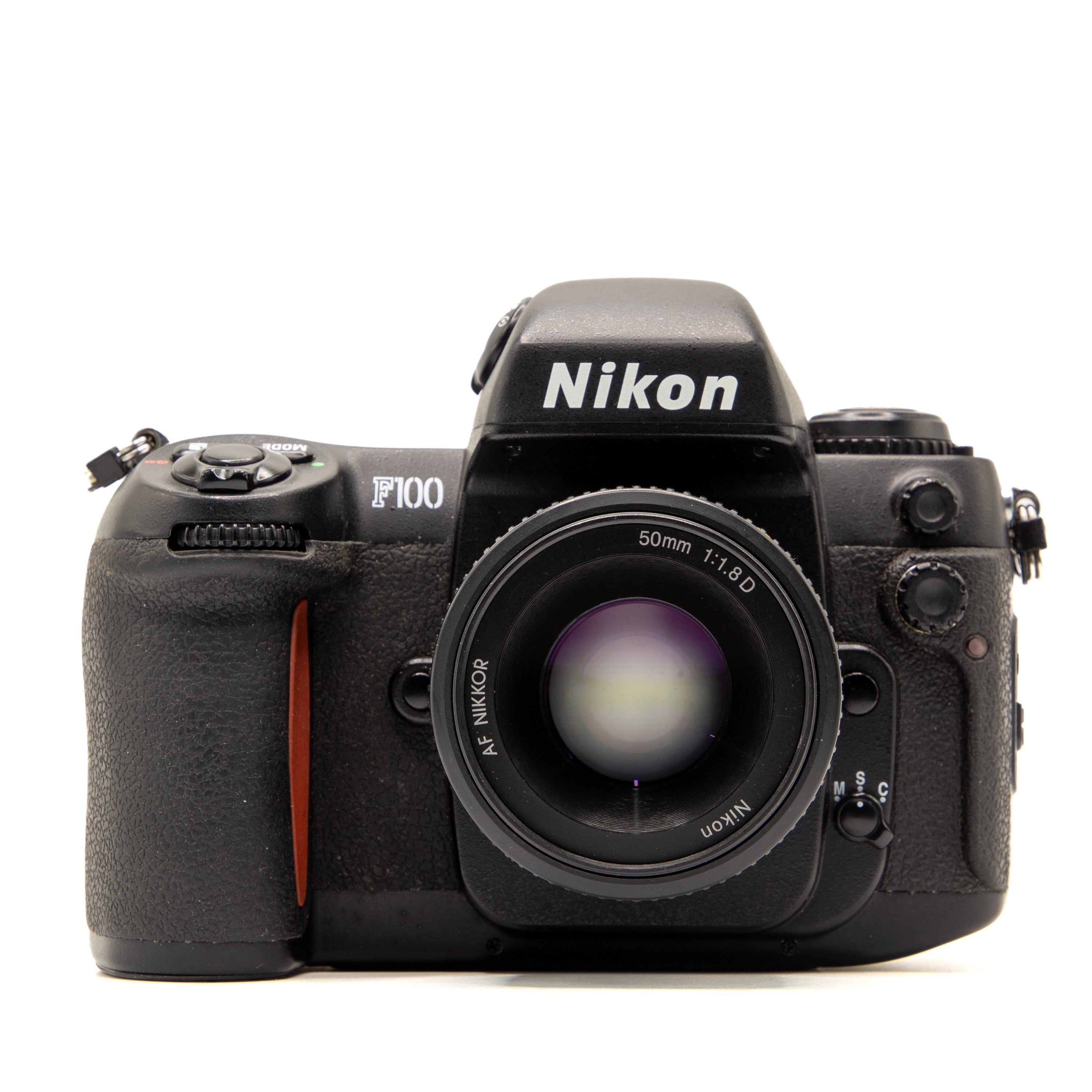 Nikon F100 35mm film camera – front view of this vintage SLR film camera