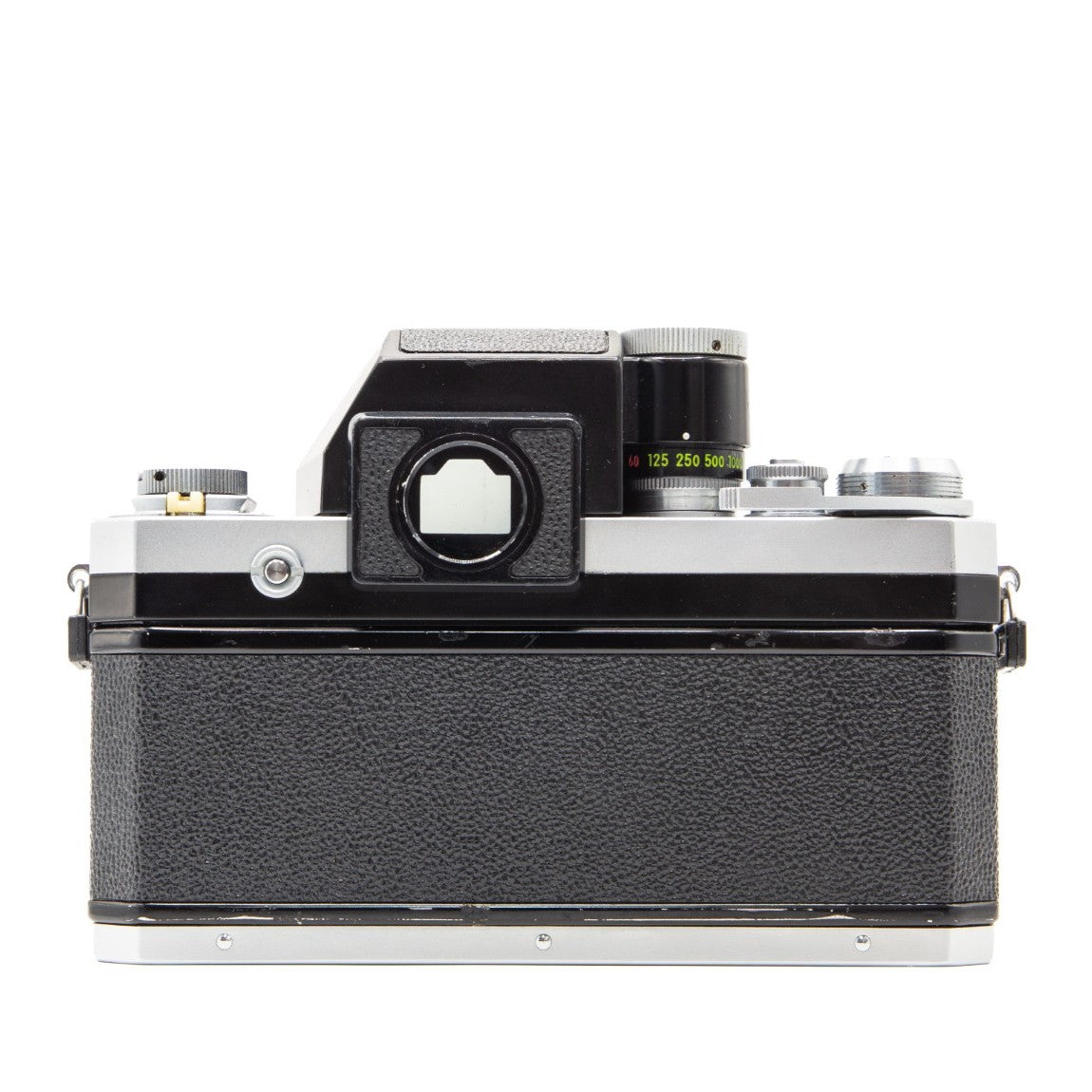 Top plate of the Nikon F Photomic FTn 35mm film camera showing shutter button and dials