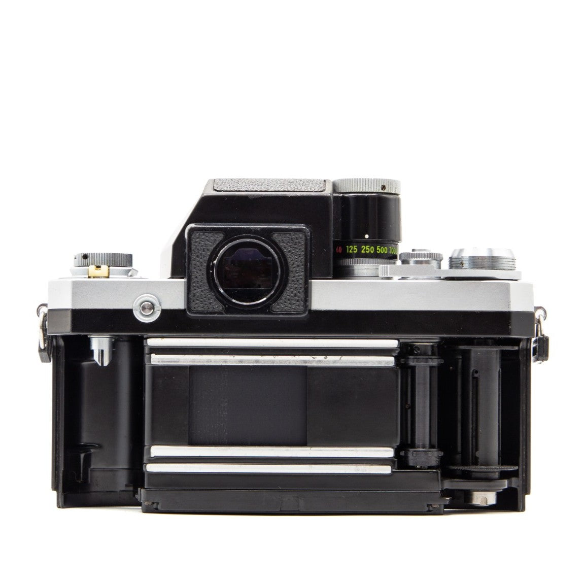 Internal view of the Nikon F Photomic FTn lens mechanism and mechanics – 35mm film camera close-up
