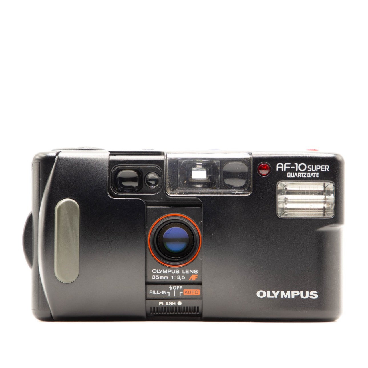Olympus camera with 'AF-10 Super' model number on a white background