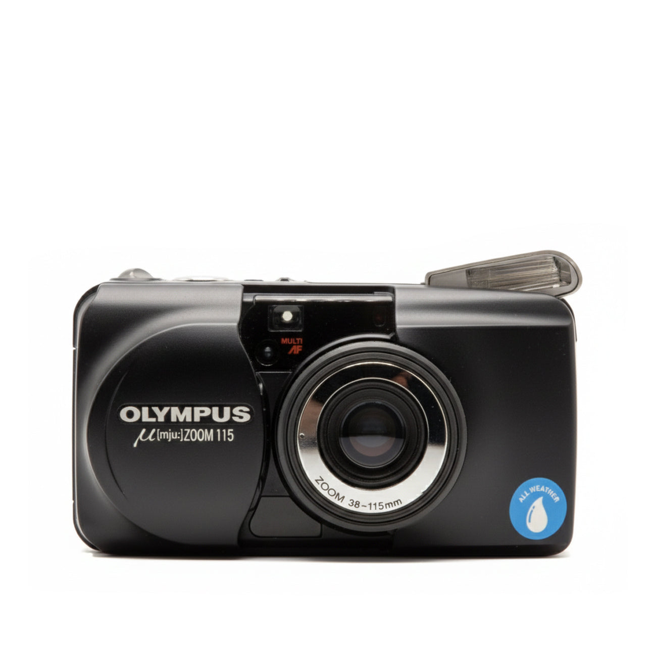 Black Olympus Mju Zoom 115 on a white background