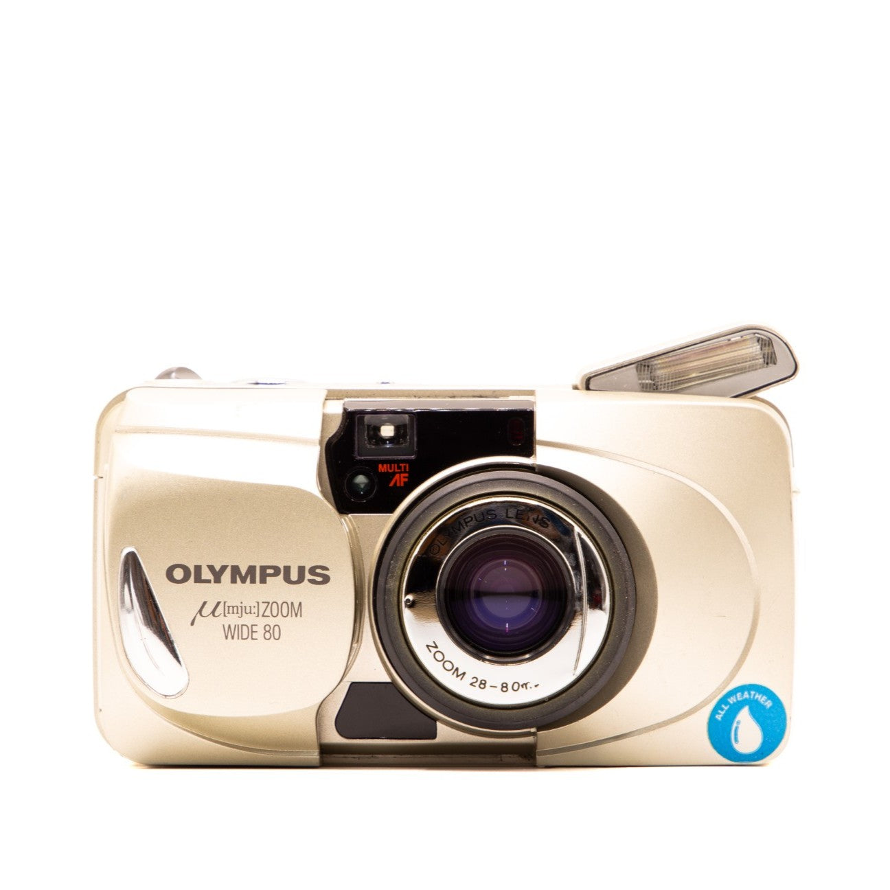Olympus MJU Wide 80 35mm film camera – front view of this vintage camera