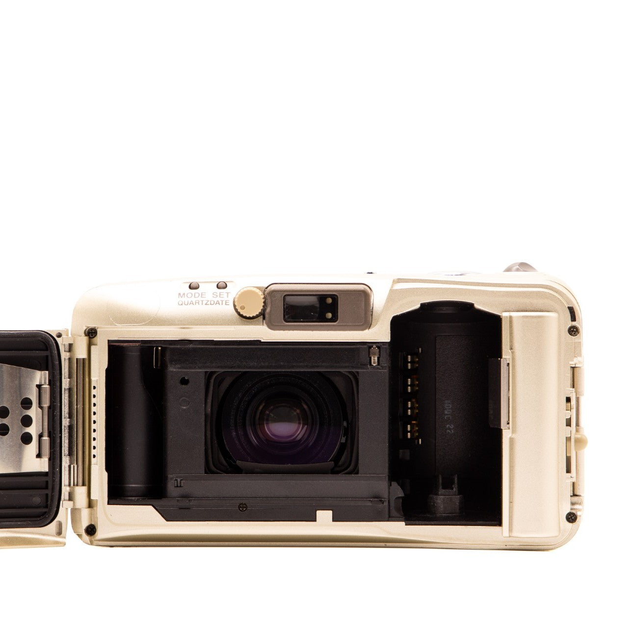 Internal view of the Olympus MJU Wide 80 lens mechanism and mechanics – 35mm film camera close-up