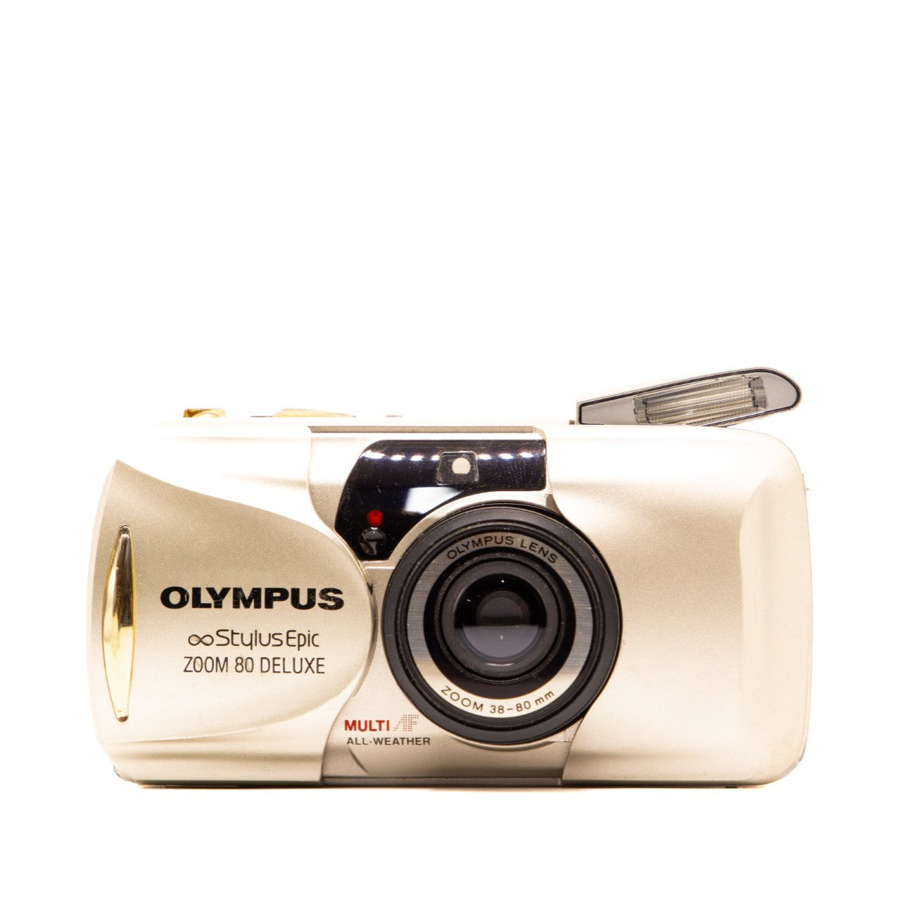 Olympus MJU II Zoom 80 Deluxe 35mm film camera – front view of this vintage point-and-shoot camera