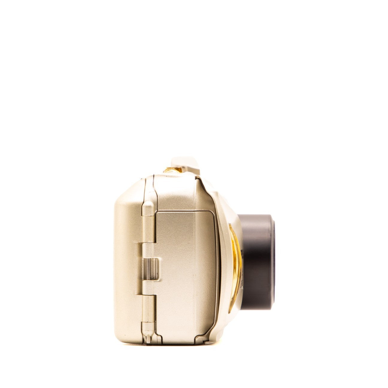 Side view of the Olympus MJU II Zoom 80 Deluxe vintage 35mm film camera body
