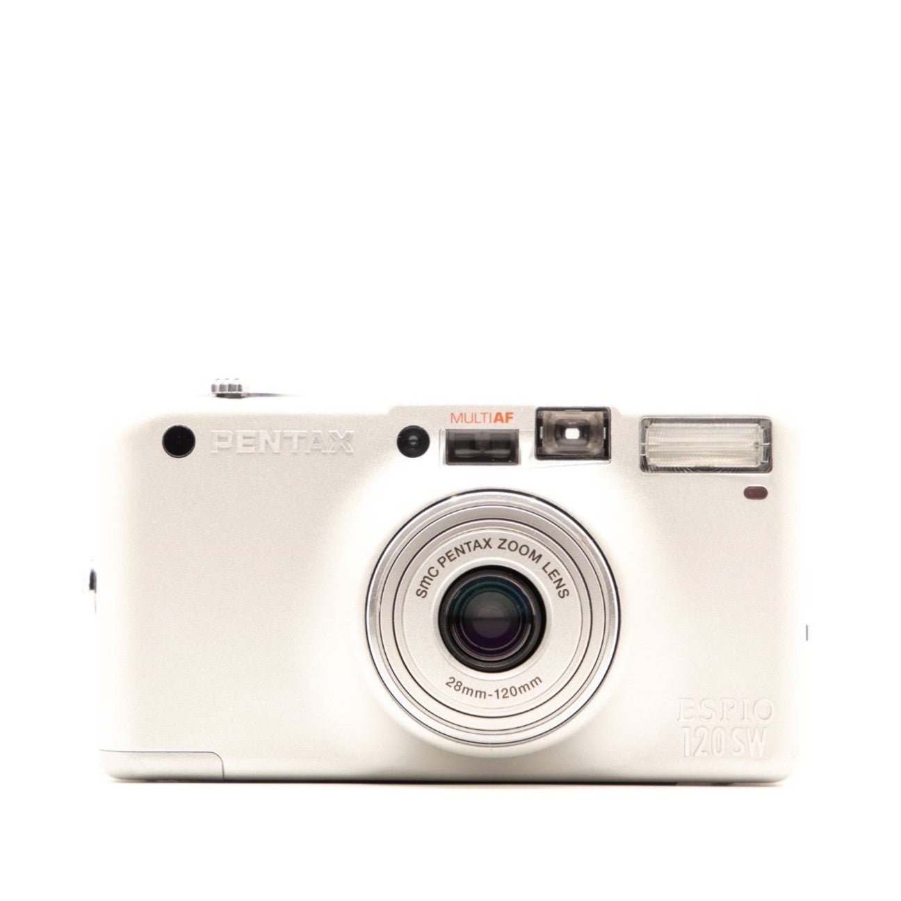 Pentax Espio 120SW film camera on a white background